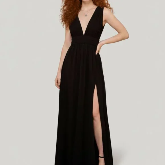 Lulus Size Medium Heavenly Hues Black Chiffon Deep V-Neck Maxi Dress - Picture 1 of 12